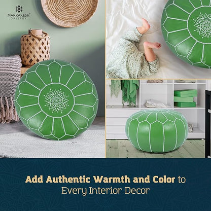 Marrakesh Gallery Genuine Leather Round Pouf Unstuffed - Moroccan Ottoman Footstool, Footrest Cover - Boho Decor - Bohemian Living Room, Bedroom, Kids Room, Gift & Wedding