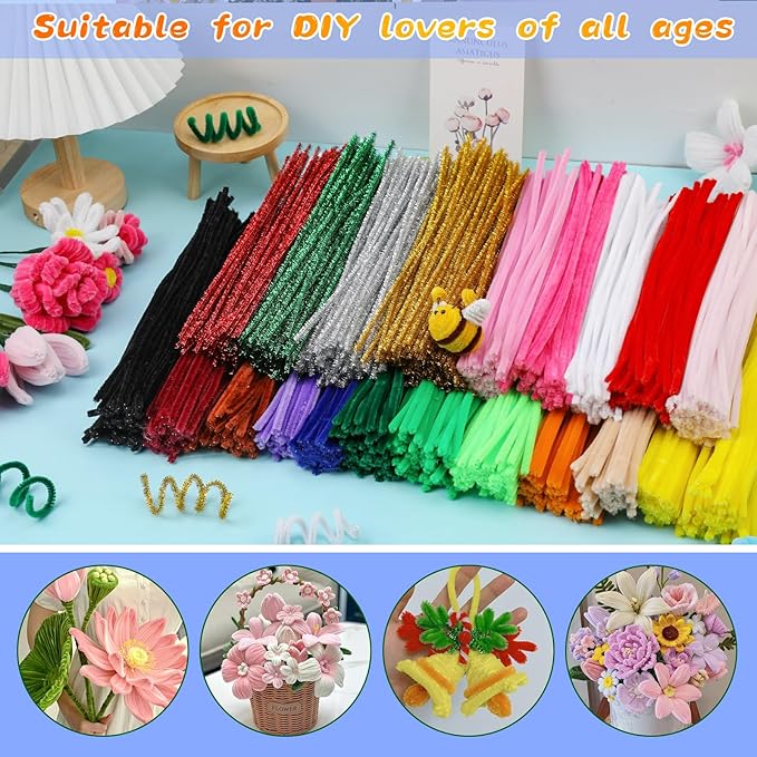 100Pcs Pipe Cleaners, Pipe Cleaners Craft, Chenille Stems Creative Craft Pipe Cleaners Flowers for Festivals Decorations, Crafting Pipe Cleaners Supplies for DIY Arts Making/Royal Blue