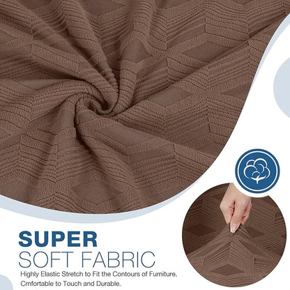 TAOCOCO Recliner Loveseat Cover, Stretch Jacquard Reclining Loveseat Cover Furniture Protector Sofa Slipcovers 2 Seat Recliner Covers with Elastic Bottom for Kids, Pets(Brown)