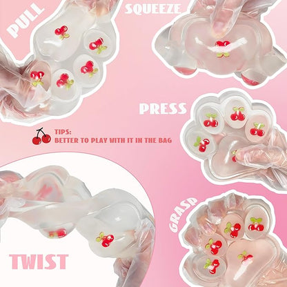 Large Cat Paw Taba Squishy Squeeze Toys 5-inch Cherry Cute Fufu Squishy Sensory Stress Relief Fidget Toys for Party Favors Sensory Anxiety Toys for Adults (Cherry)