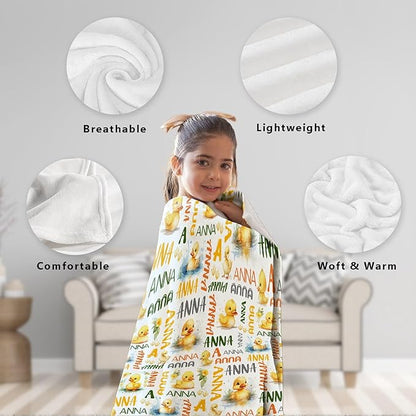 Custom Name Duck Blanket for Girls Adult duck Blanket Kids Funny Blanket Suitable for bedroom bed sofa Crib Couch Chair outdoor All Season Items That Yellow Duck Lovers Will Love80"x60"for Adult