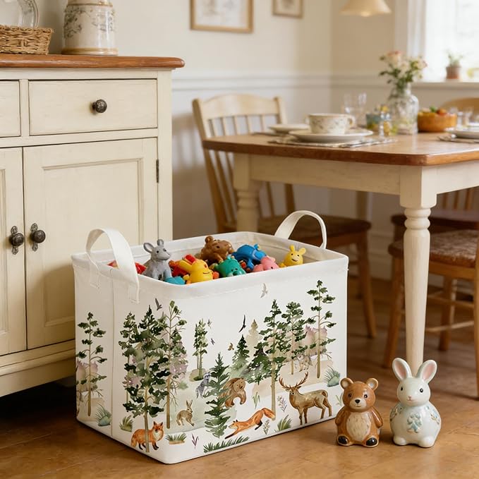 Rectangular Woodland Animal Basket Kids Baby Storage Basket,Bear Fox Boys Girls Gift Toy Box Bin for Nursery, Shelf Book Woodland Room Decor,Gift Baskets(Tree animals)