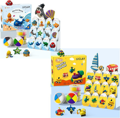ARTPAR Kids Air Dry Clay Ocean and Transportation Set Combo, 12 Boxes of Modeling Magic Clay with Easy Tutorial Sculpting Tools, Soft & Non-Sticky, Classroom Prizes Birthday Party Gifts for Boys Girls