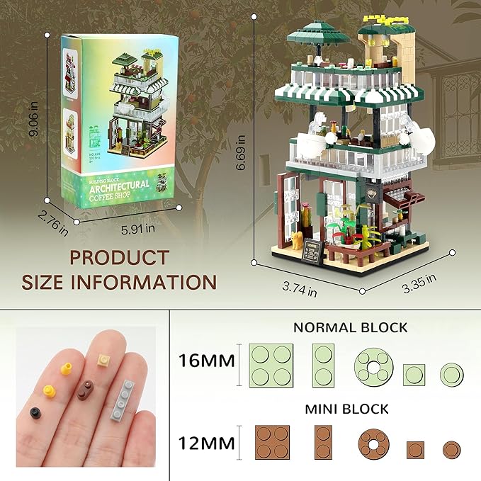 Street View Mini Building Blocks Coffee House Shop Store Building Kit Simulation Construction Educational Creative Toy for Boys Girls Age 8+ 1025 pcs