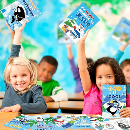 24Pcs Polar Animals Religious Coloring Books - Winter Christian DIY Color-in Pages Booklet Bulk Drawing Activity Party Supplies for Sunday School Classroom Rewards Artwork Gift for Kids