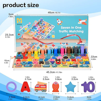 Wooden alphanumeric Shapes Jigsaw Ring Count Classification Toys Math Shapes Building Blocks Toddler Learning Playboard Math Fishing Educational Toys Montessori Educational Toys (color1)