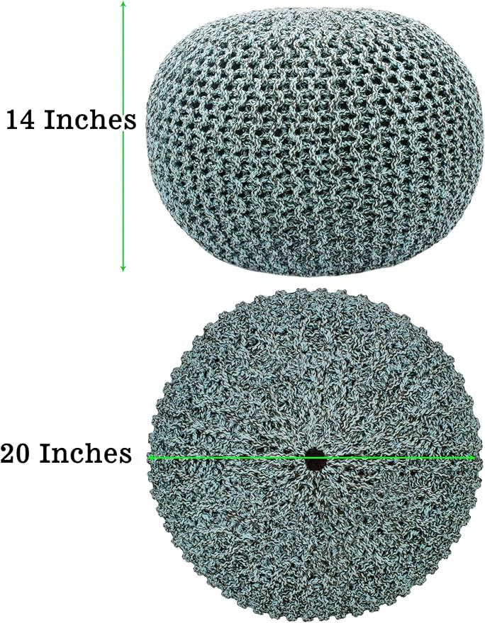 COTTON CRAFT - Hand Knitted Cable Style Tweed Dori Pouf - Spa-Chocolate - Floor Ottoman - Cotton Braid Cord - Handmade & Hand Stitched - Truly one of a Kind Seating - 20 Dia x 14 High