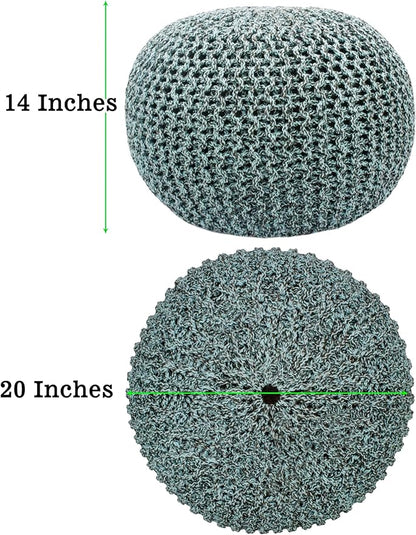 COTTON CRAFT - Hand Knitted Cable Style Tweed Dori Pouf - Spa-Chocolate - Floor Ottoman - Cotton Braid Cord - Handmade & Hand Stitched - Truly one of a Kind Seating - 20 Dia x 14 High