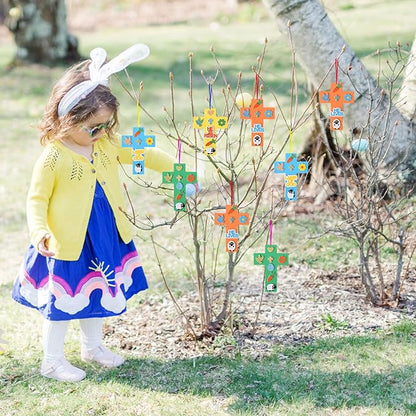 Fennoral 24 Pack Easter Cross Craft Kit for Kids Make You Own Cross Foam Stickers Ornament DIY Easter Arts and Crafts for Spring Party Supplies Easter Decoration
