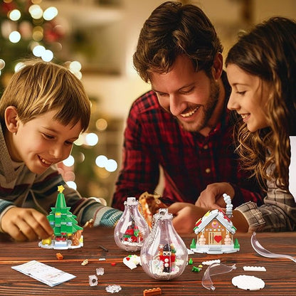 HOGOKIDS Christmas Building Sets with Lights - 6 Pack Christmas Tree Ornaments Santa Claus Gingerbread House Nutcracker Elk Building Toys Festival Decor Gifts for Adult Kids Boy Girl 6-12 Year(566PCS)