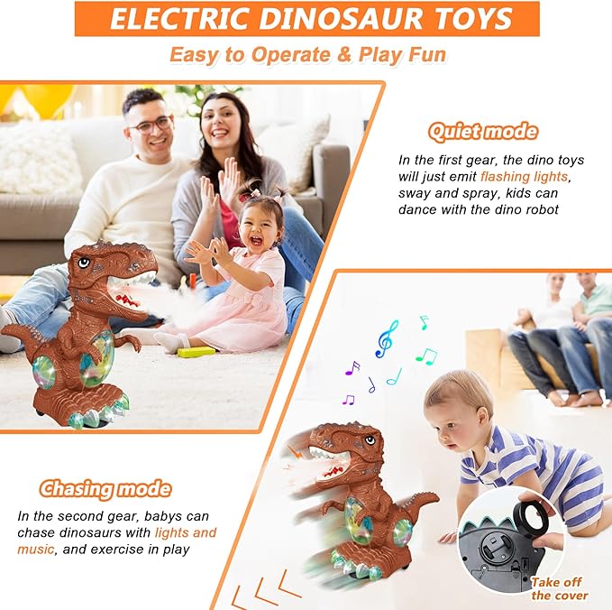 Dinosaur Toys for Kids 3-4 Year Old Boy,Roar Music and Lights Toddler Toy for Boys Girls,Moving Dino Baby Toy with Mist Spray & 1 Wheel,Electric Dinosaur Toy for Kids 3-5 Christmas Birthday Gifts