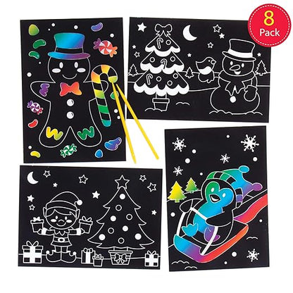Baker Ross AR756 Scratch Art Pictures - Pack of 8, Scratch Art Paper and Scratch Art for Kids, Great for Kids Arts and Crafts, Christmas Gifts and Children’s Party Bag Fillers