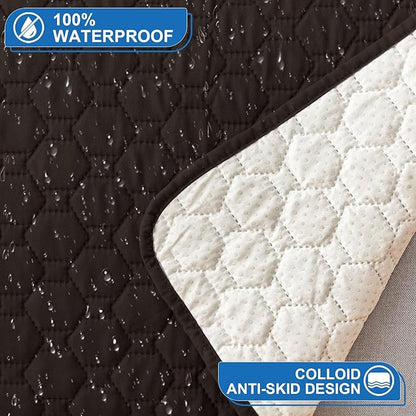 100% Waterproof Recliner Chair Covers That Stay in Place, Non-Slip Recliner Cover with 5 Pockets, Elastic Straps, Washable Reclining Chair Protector for Kids, Pets, Dogs, Chocolate