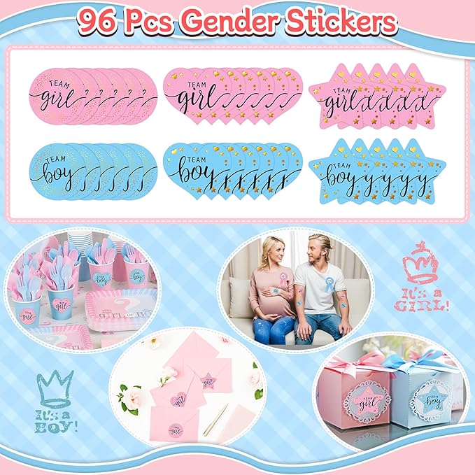 202 Pcs Baby Gender Reveal Party Supplies Favors Boy or Girl, Gender Reveal Ideas Gender Reveal Games Supplies, Baby Gender Reveal Bracelets, Team Boy Girl Button Pins