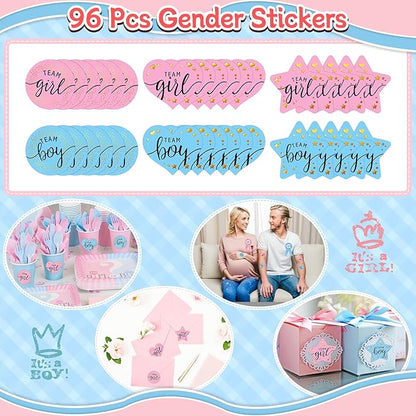 202 Pcs Baby Gender Reveal Party Supplies Favors Boy or Girl, Gender Reveal Ideas Gender Reveal Games Supplies, Baby Gender Reveal Bracelets, Team Boy Girl Button Pins