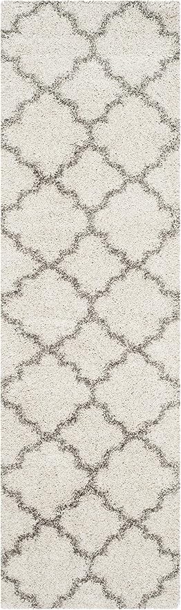 SAFAVIEH Hudson Shag Collection Runner Rug - 2'3" x 20', Ivory & Grey, Moroccan Trellis Design, Non-Shedding & Easy Care, 2-inch Thick Ideal for High Traffic Areas in Living Room, Bedroom (SGH282A)