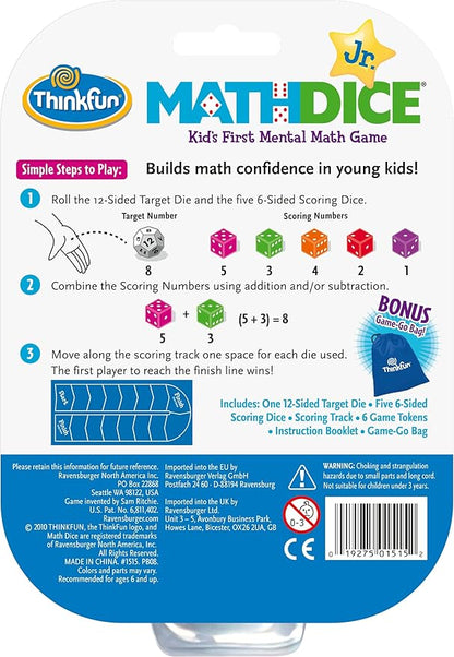ThinkFun Math Dice Junior Game - Engaging Math Skills Builder | Perfect for Kids Aged 6+ | Aids in Mental Agility | Toy of The Year Nominee