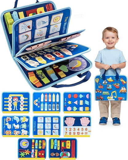Busy Board for 1 Year Old, Busy Book for Toddlers 1-3, Montessori Toys for 1 Year Old, Educational Sensory Activities Learning Toy Fine Motor Skills, Travel Toy for Airplane or Car, Boy Birthday Gifts