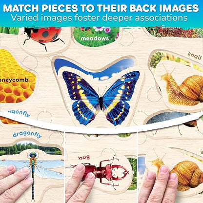 QUOKKA Toddler Puzzles Ages 2-4 in a Bag – 6 Montessori Wooden Puzzles for Toddlers 3-5 Year Old – Preschool Wood Game for Boys and Girls 4-6 – Gift for Learning Realistic Animals Fruits Vehicles