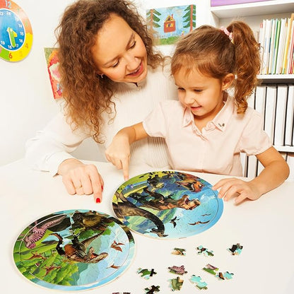 Wooden Dinosaur Puzzles for Kids Ages 4-6, Set of 2 Packs with 48-Piece Jigsaw Puzzles Preschool Educational Brain Teaser Boards Toys Gifts Children, Wood Puzzles for 3 4 5 6 7 8 Years Old Boys Girls