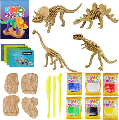 Dino Models, Clay Craft Kit - Dinosaur Arts and Crafts for Kids - Easter Gifts for Boys & Girls - Build 4 Dinos with Air Dry Magic Modeling Model Set Ages 3, 4, 5, 7, 8+ Boy or Girl