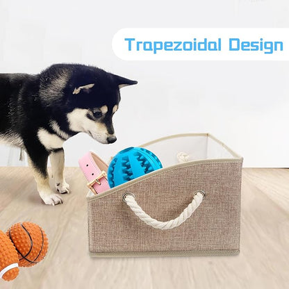 Collapsible Fabric Dog Toy Box and Storage Bin With Handle - Trapezoid Basket Chest Organizer for Pet Toys, Blankets and Accessories,Yellow