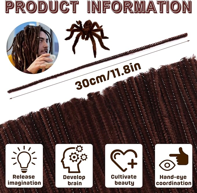 180 Pieces Pipe Cleaners Chenille Stem, Brown Pipe Cleaner, Craft Pipes Cleaners, 11.8inch Christmas Pipes Cleaner Chenille Stems for DIY Art Crafts Decorations Supplies (Dark Brown)