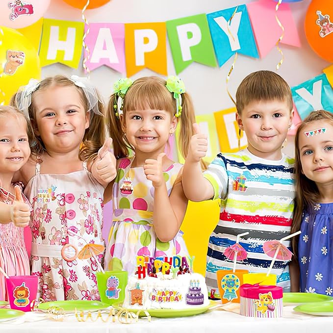 JULBEAR 300 Pieces Happy Birthday Foam Stickers Bulk Self-Adhesive Cute Cartoon Birthday Stickers for Arts Crafts Kids Students Teachers Classroom Reward Gifts Birthday Treat Greeting Card Decoration