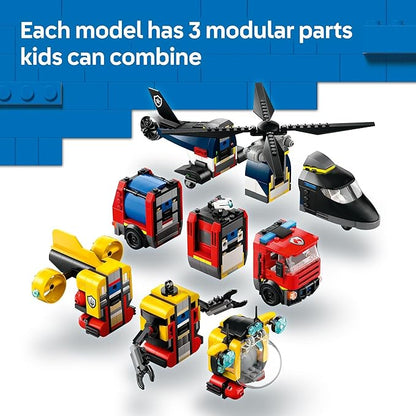 LEGO City Helicopter, Fire Truck & Submarine Remix Kids Toy - 3 Building Toys in 1 for Boys and Girls, Ages 7+ - Gift Idea for Birthdays and Holidays - with 3 Minifigures - 60462
