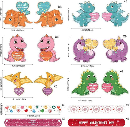 Hooqict Slap Bracelets Valentines Day Cards for Kids School Classroom 36 Pcs Dinosaur Valentines Cards Set Valentines Party Favors Exchange Gifts for Students