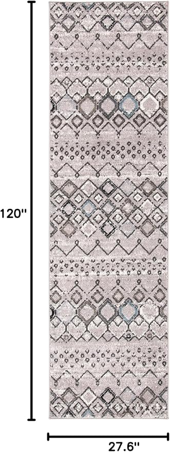 SAFAVIEH Amsterdam Collection Runner Rug - 2'3" x 10', Light Grey & Brown, Moroccan Boho Design, Non-Shedding & Easy Care, Ideal for High Traffic Areas in Living Room, Bedroom (AMS108F)