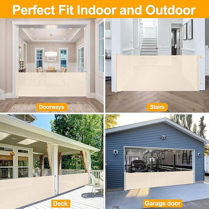 140 Inch Extra Wide Baby Gate Retractable Dog Gates for The House Extra Wide Dog Gates Extra Long Baby Gates Extra Large Dog Gates for Large Openings Outdoor Indoor Retractable Baby Gates (Beige)
