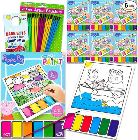 Peppa Pig Paint with Water Party Favors Set - Bundle with 6 Peppa Pig Watercolor Painting Activity Books for Kids with Paintbrushes | Bulk Peppa Pig Party Supplies Arts and Crafts