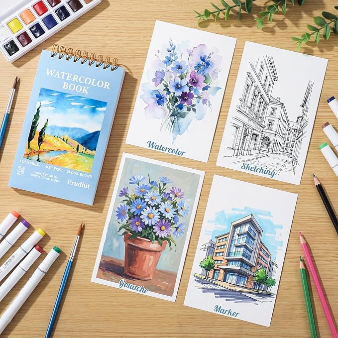 35 Sheets Watercolor Paper Pad 5.5x8.5 Inch, 140 lb/300 GSM Cold Press Water Color Paper Spiral Bound Watercolor Sketchbook for Art Painting, Journal, Drawing, Mixed Media