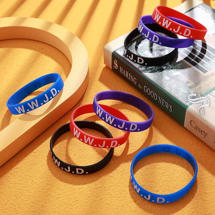 Jadive 20 Pcs WWJD Rubber Bracelets What Would Jesus Do Silicone Wristbands for Women Men Jesus WWJD Inspirational Bracelet Motivational Bracelet Religious Christian Party Favors Gifts