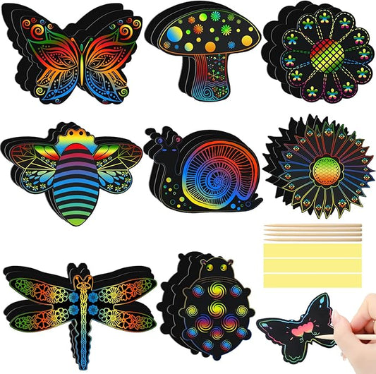 Eaasty 24 Pieces Animal Scratch Cards for Kids Butterfly Scratch Crafts Art Card Rainbow Spring Scratch Card Art Party Favors for DIY Crafts Home Decoration Project, 8 Styles