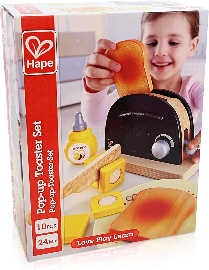 Hape Wooden Black Pop up Toaster Set| Pretend Play Kitchen Playset with Toast, Butter and Honey for Preschoolers Ages 3 Years and Up