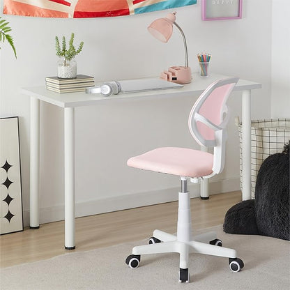 Urban Lifestyle Computer Office Rolling Swivel Task Desk Chair with Mesh Backrest and Caster Wheels,Pink with White Legs