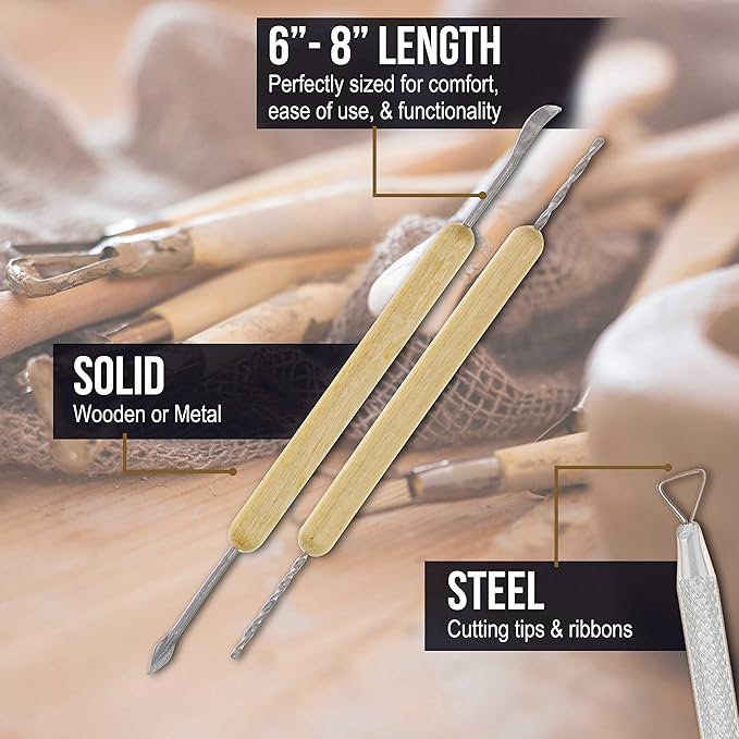 US Art Supply 14-Piece Pottery, Clay Sculpture & Ceramics Tool Set with Canvas Zippered Case