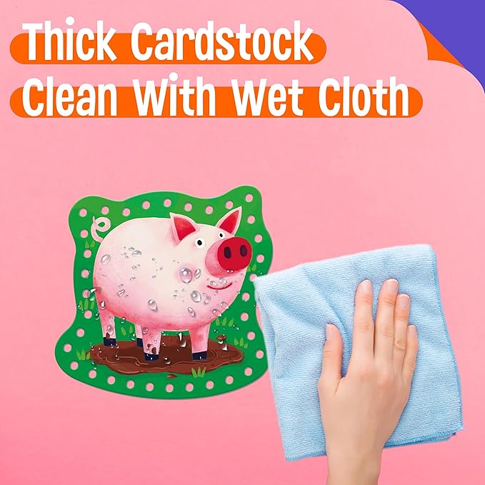 9 PCS Kids Lacing Cards, 9 Double Sided Farm Animals Sewing Cards with 9 Colorful Laces, Educational & Learning Toys for Preschoolers, Kids Ages 3+