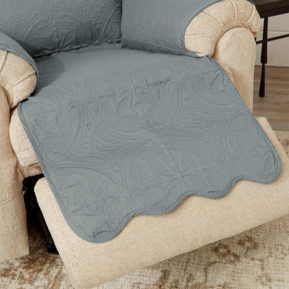 Medallion Stitched Solid Furniture Protector Stain Resistant Durable Furniture Protector Elenor Collection (Recliner, Mirage Gray/Flax)