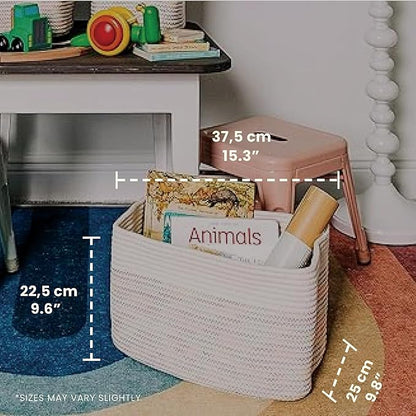 OrganiHaus Set of 3 Rainbow Baskets - Colorful Woven Storage Baskets for Playroom, Nursery & Classroom Decor, Toy Storage, Rainbow Stitches, 15x9x10