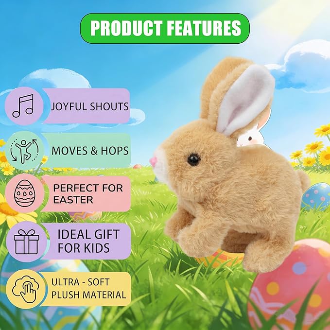 Hopping Bunny Toy, Interactive Electronic Bunny Stuffed Animal with Sounds and Movements, Animated Walking Wiggle Ears Twitch Nose, Easter Bunny Toys for Kids, Girls, Boys, Birthday Gift