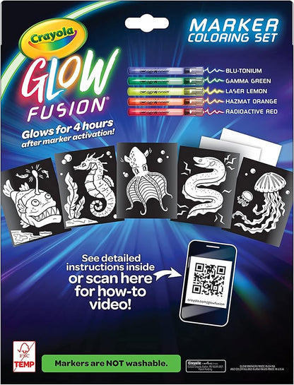 Crayola Glow Fusion - Deep Sea Critters (12pcs), Glow in the Dark Markers, Sea Creature Coloring Pages, Gift for Boys & Girls, Ages 8+