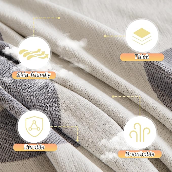 MYSKY HOME Couch Cover for 3 Cushion Couch Sofa Cover, Super Soft Boho Couch Covers for Dogs Washable, Jacquard Sofa Slipcover Furniture Protector for Living Room, 91" x 134", Grey Curve