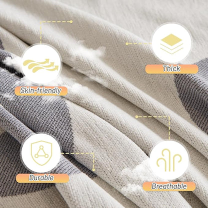 MYSKY HOME Couch Cover for 3 Cushion Couch Sofa Cover, Super Soft Boho Couch Covers for Dogs Washable, Jacquard Sofa Slipcover Furniture Protector for Living Room, 91" x 134", Grey Curve