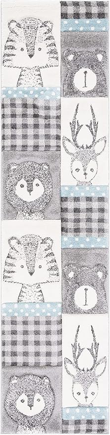 SAFAVIEH Carousel Kids Collection Runner Rug - 2'3" x 6', Grey & Ivory, Animal Design, Non-Shedding & Easy Care, Ideal for High Traffic Areas for Boys & Girls in Playroom, Nursery, Bedroom (CRK188B)