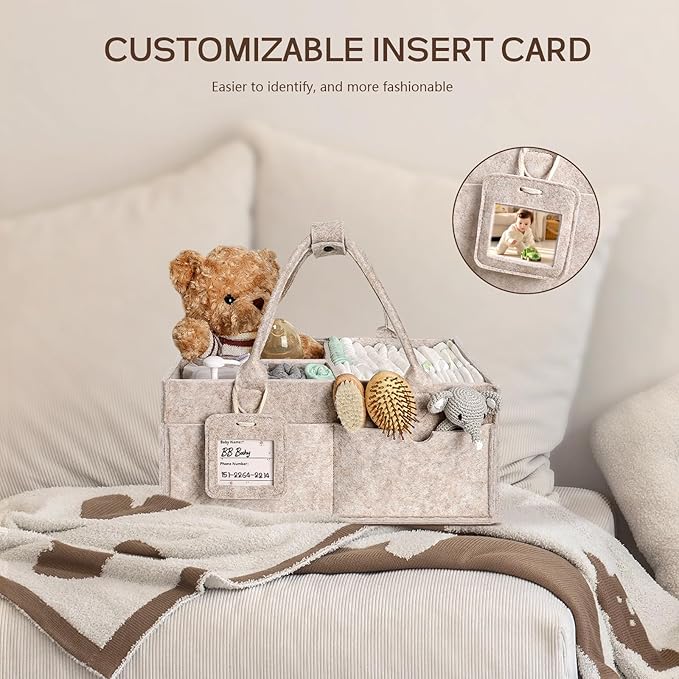 GEMII Diaper Caddy Organizer-Large Baby Caddy Organizer with Handle，Newborn Registry Essentials，Baby Shower Gift Basket for Boy or Girl(Oatmeal, Large)