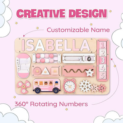 KALOTOYS Personalized Large Busy Board for Toddlers - Montessori Busy Board - Montessori Toys for 1 Year Old Baby Boys Girls - Sensory Toys for Toddlers 1-3 - Peronalized Baby Gift