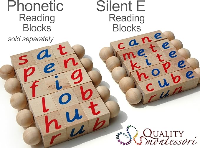 Silent E Reading Blocks - Teach Magic E to Preschoolers - Sight Word Educational Early Reader Wooden Twist Toy